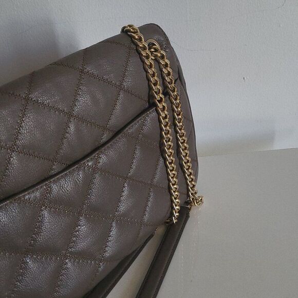 Tory Burch Quilted Shoulder Bag in Brown with Gold Chain - Picture 12 of 13